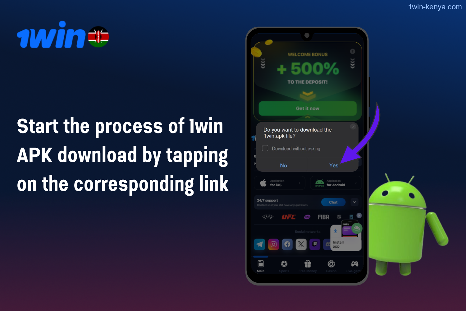 To proceed with downloading the application, Kenyan users must confirm the download of the 1win APK by clicking the specified link