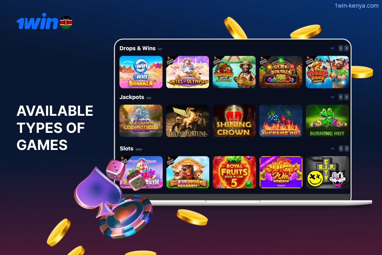 In Kenya, players have access to a vast selection of over 13,000 games at 1win casino.
