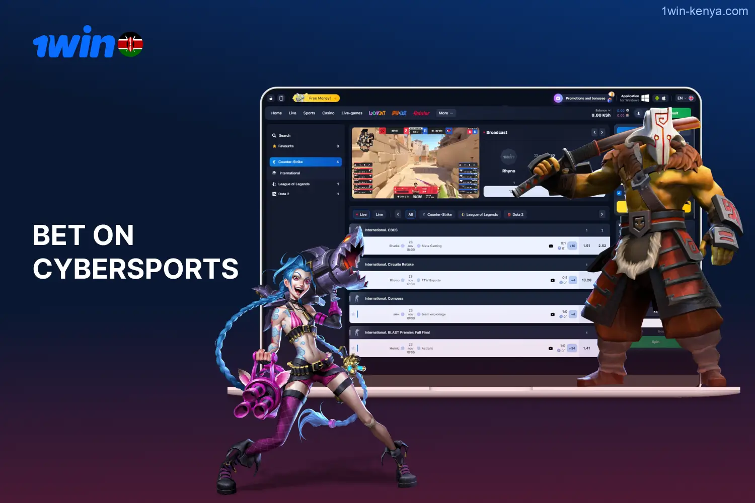 1win invites users in Kenya to engage in betting on a variety of esports matches across more than 10 disciplines.