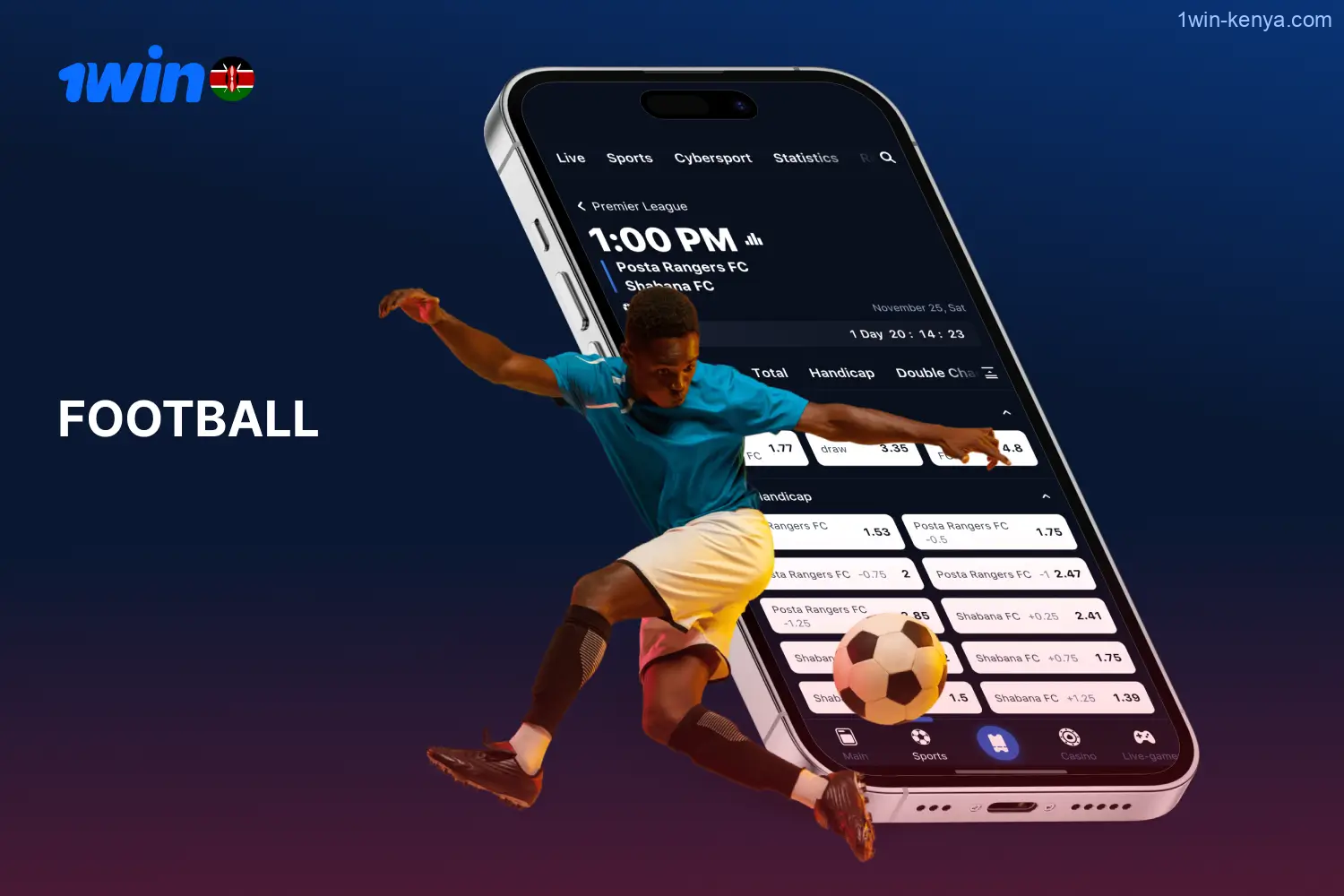 Kenyan users have the option to place live, pre-match, and future bets on football matches from both international and regional tournaments.