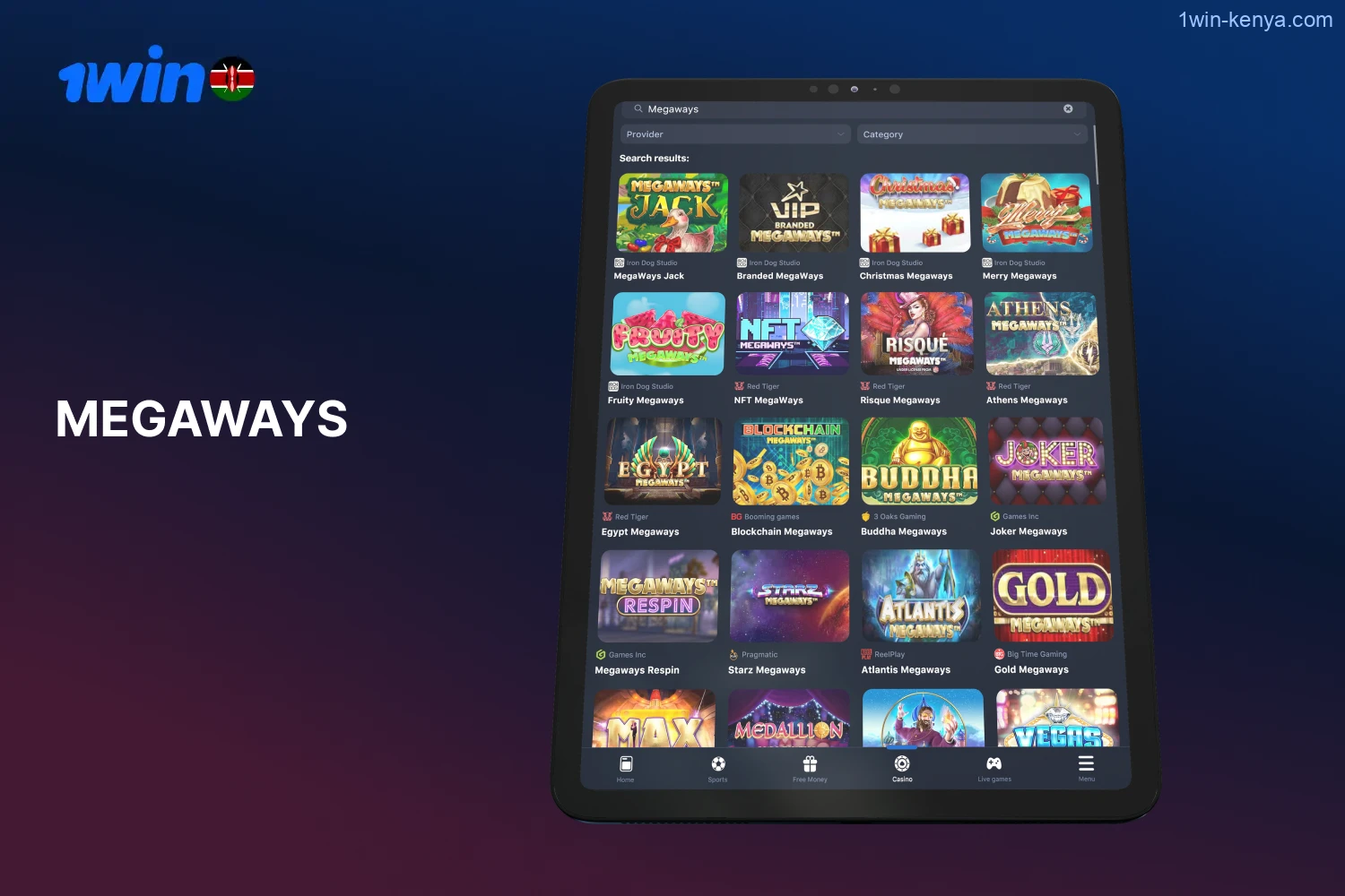 Here in the Megaways section, Kenyans will find a thrilling variety of games at the 1win Casino, with more than 100 different options available.