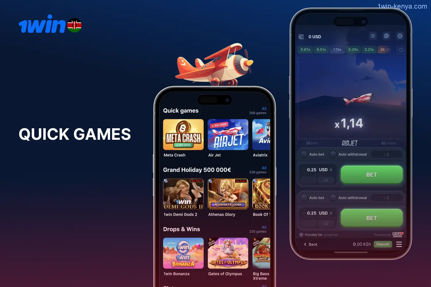 Quick games with short rounds have become a favorite among Kenyan players at 1win.