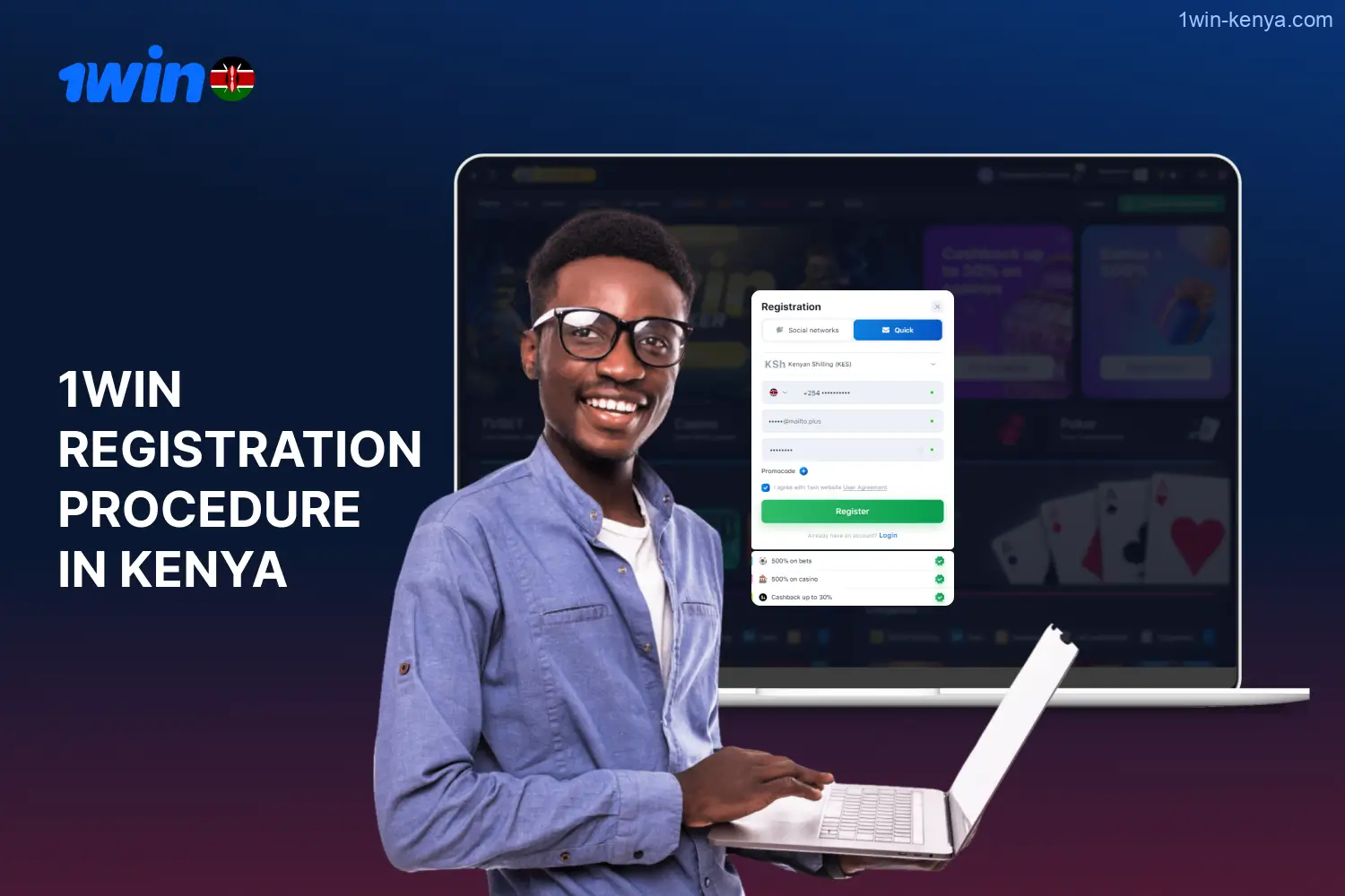 To start playing for real money at the 1win casino in Kenya, registration is essential.