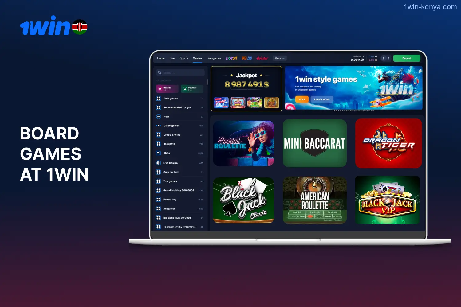 Board games like baccarat, blackjack, and roulette are particularly popular among players at the 1win casino in Kenya.