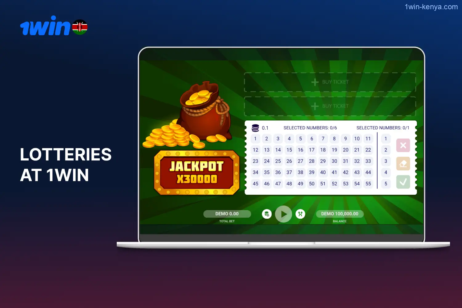 Players in Kenya can explore various lottery options such as keno, bingo, and scratch cards at 1win casino.