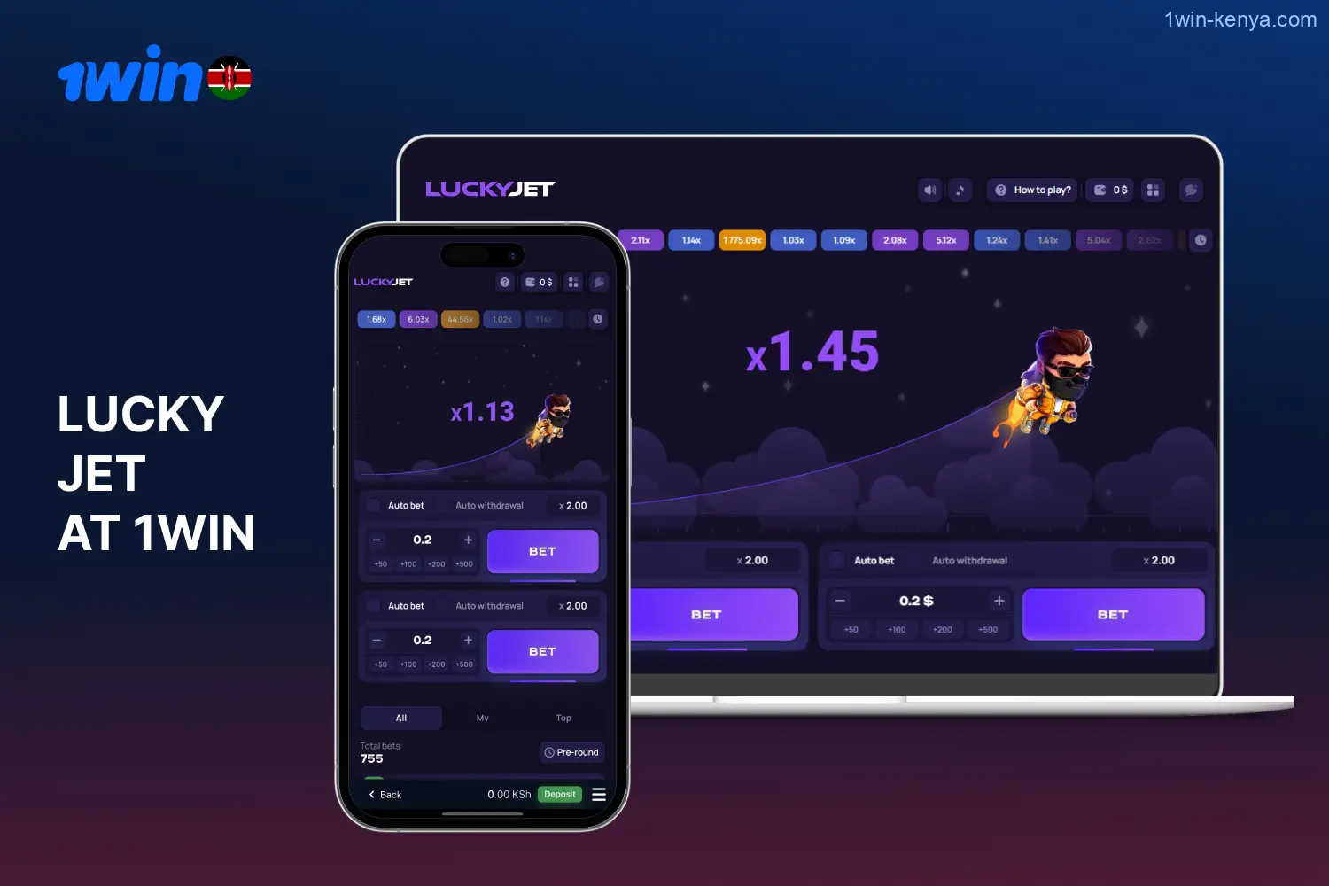 Kenyan players can enjoy Lucky Jet at the 1win online casino.