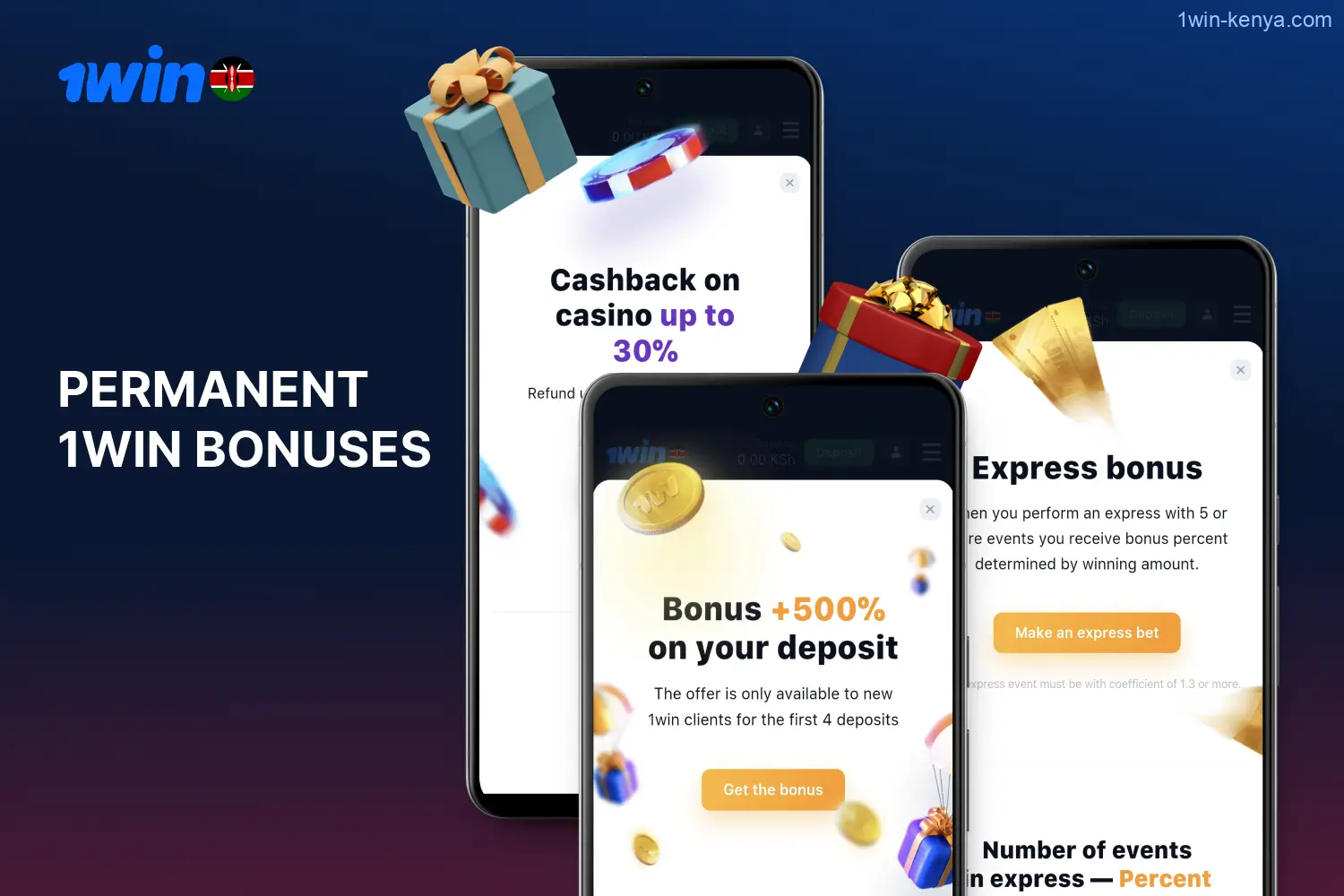1win offers multiple ongoing bonuses for its Kenyan clientele.