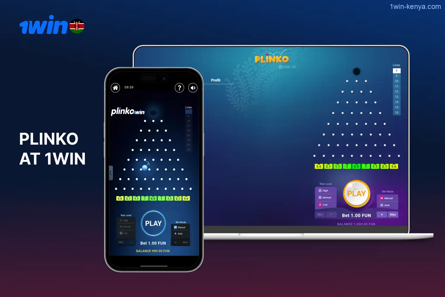 Various Plinko game variants are accessible to players at 1win casino in Kenya.