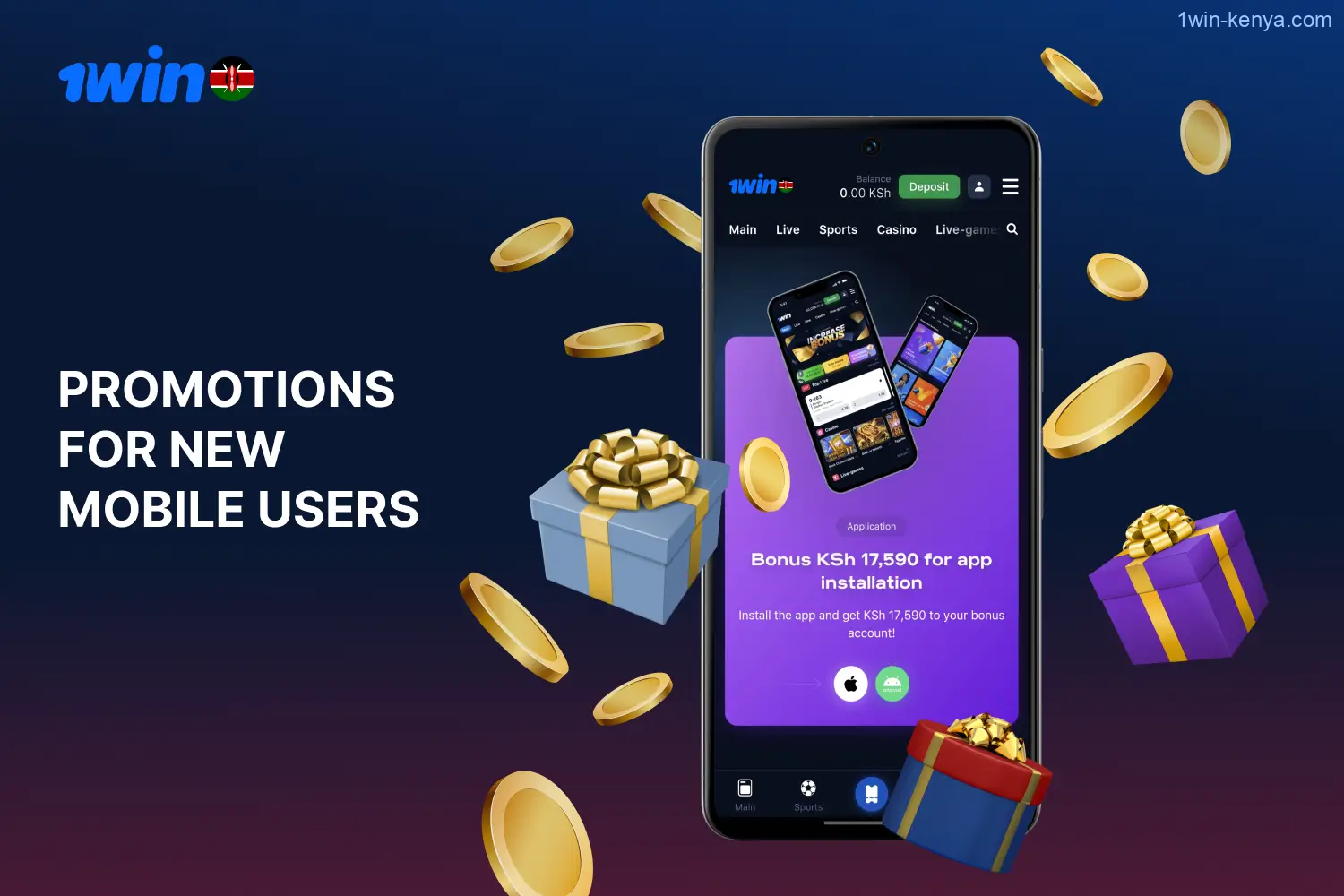 A welcoming bonus package is available for new users of the 1win mobile app in Kenya