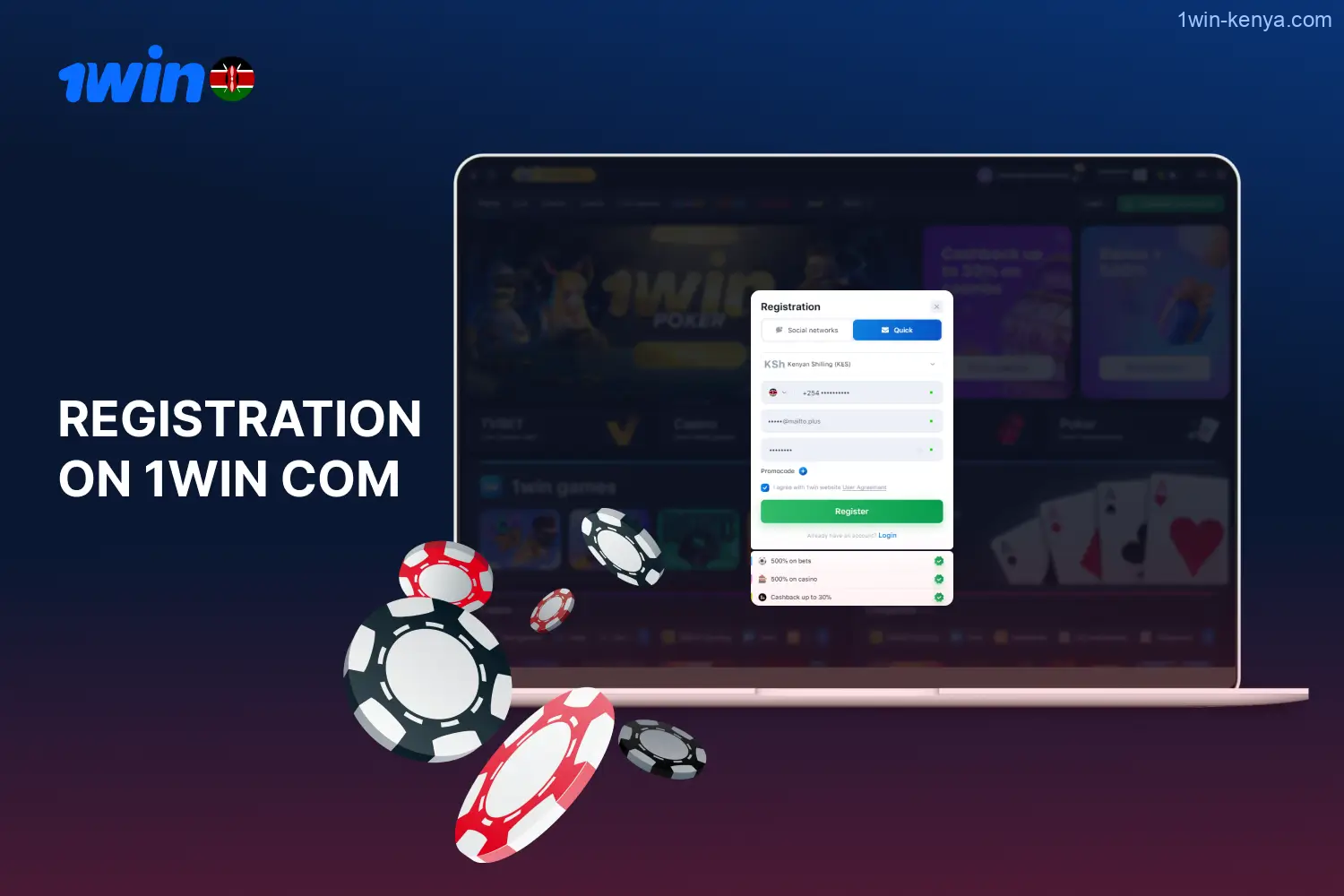To unlock numerous gambling games and enticing bonuses from 1win Kenya, registration is a must.