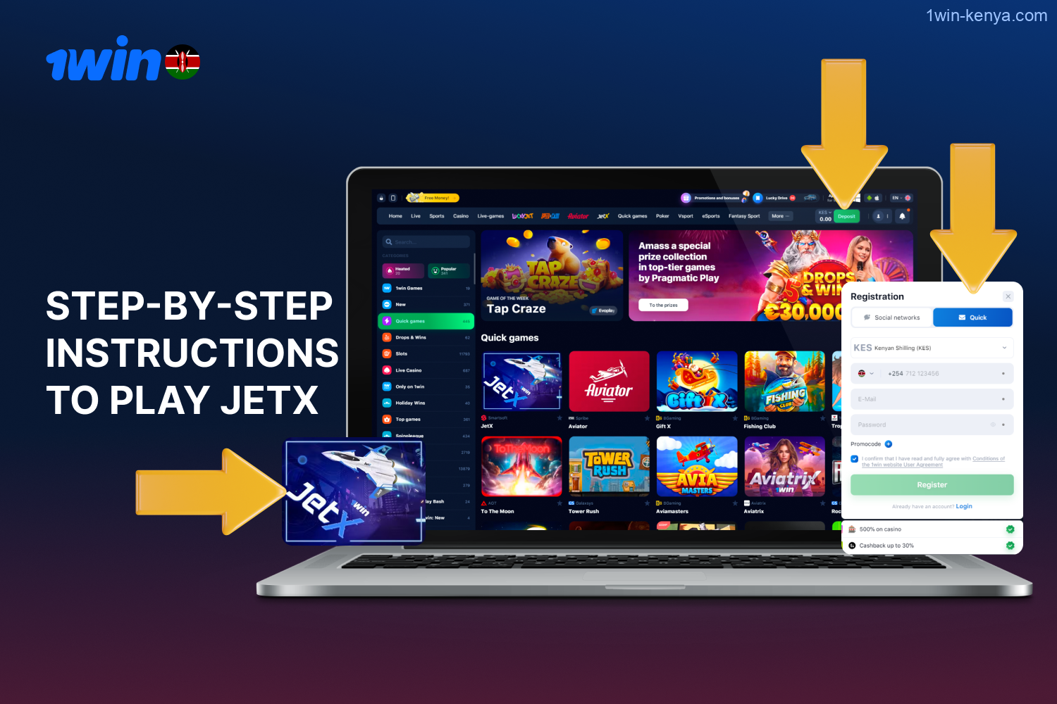 How to start playing JetX at 1win Kenya